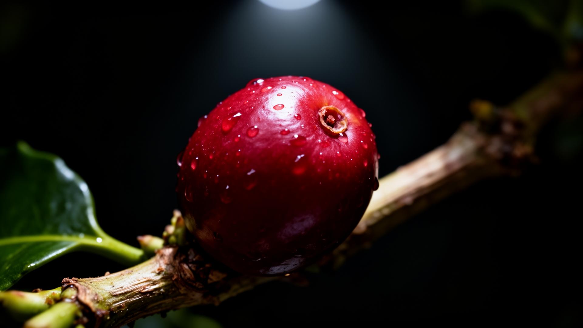 Cereza de café madura en su punto exacto de maduración